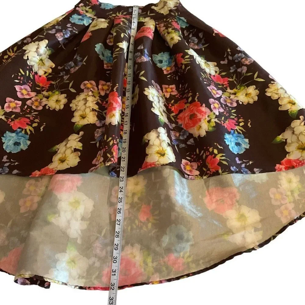 Jasmine High Low Skirt Waist Sash Brown Red Orange Pink Floral Junior Medium